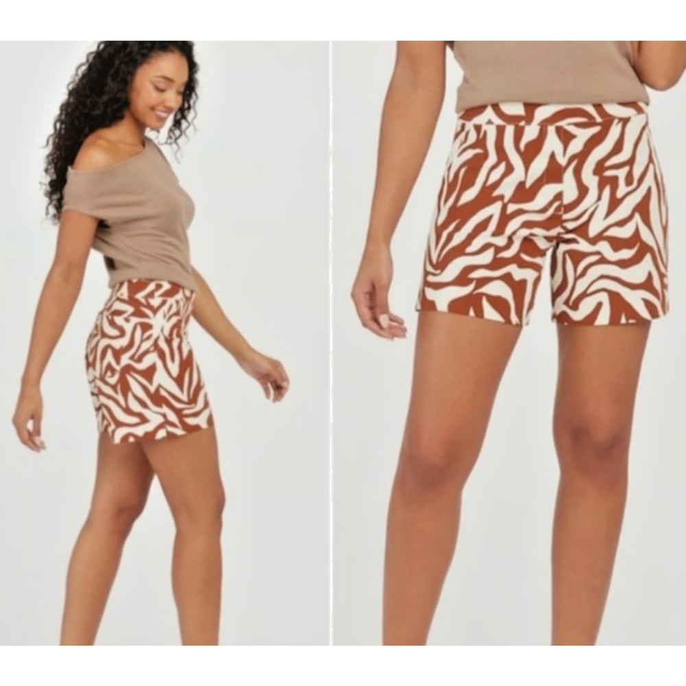 Zebra Print High Rise Shorts Rust Brown White Animal Print Summer Boho XL - Picture 2 of 10